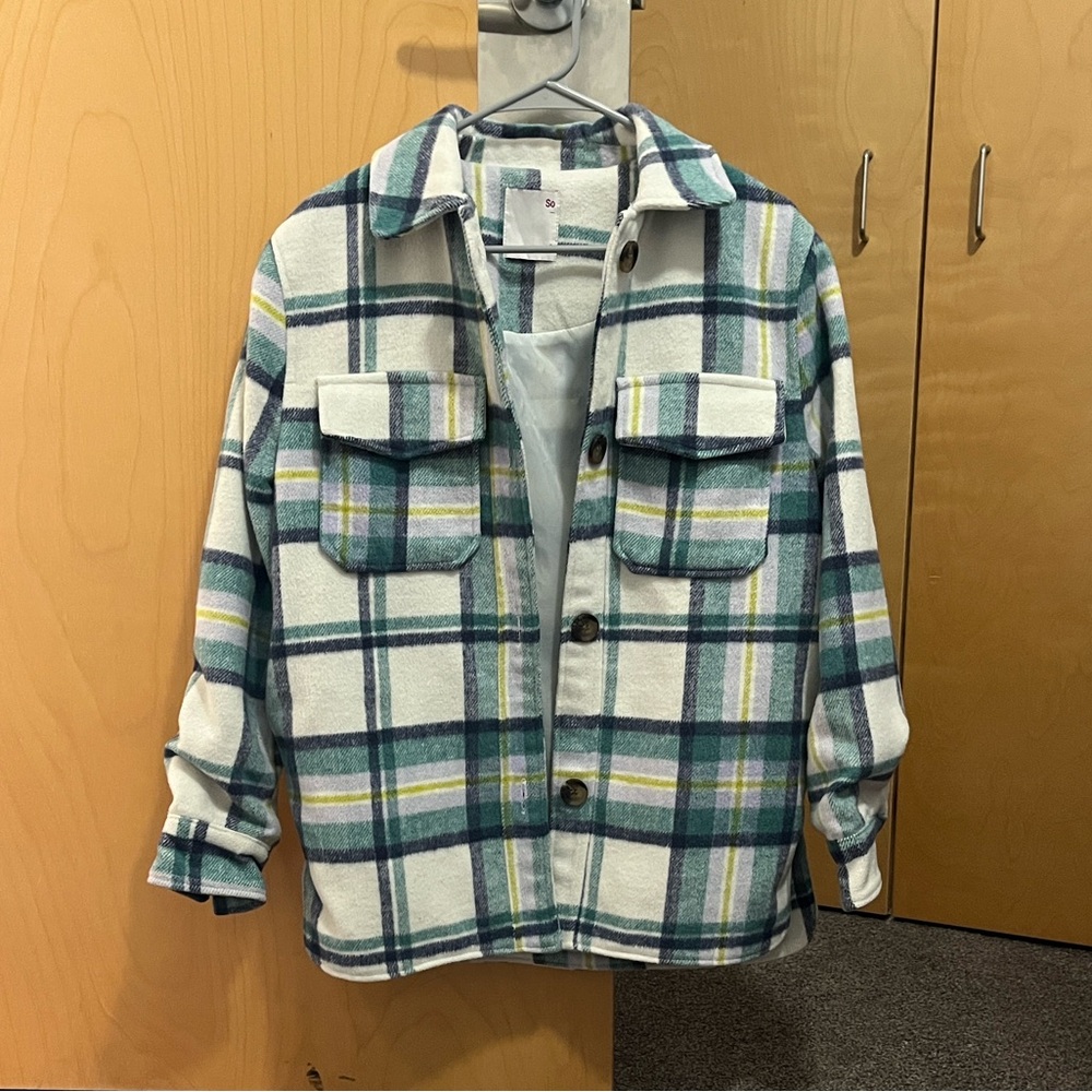 SO Plaid Shirt Jacket in Blue and Green